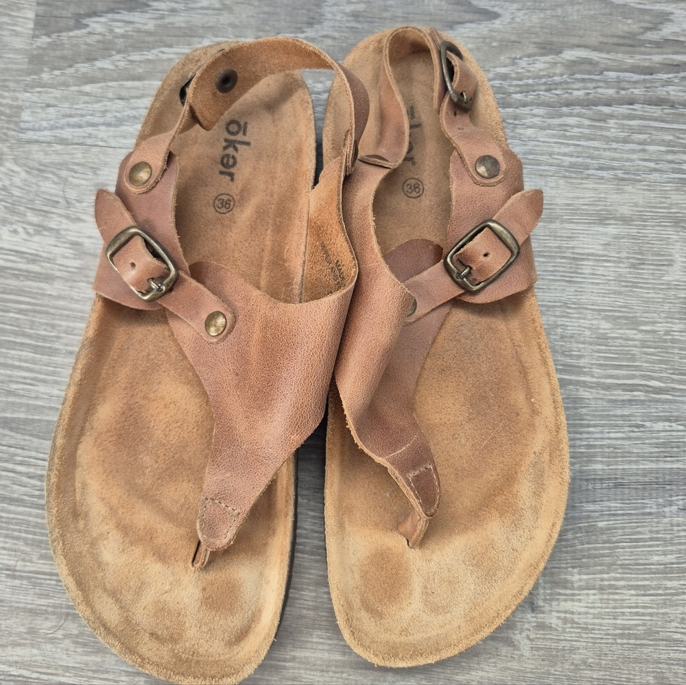 Oker Brown Leather Sandals with Buckle Sz 38 Eur 7.5/8 US